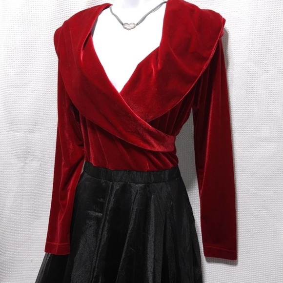 Spiegel Dresses & Skirts - Apart Impressions Elegant Red Velvet GOWN Black Organza Satin DRESS